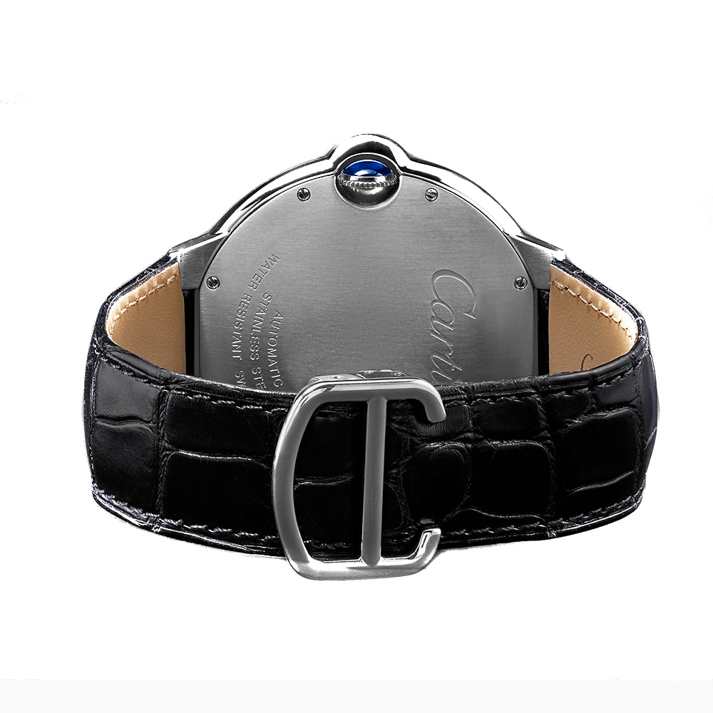 CARTIER Ballon Bleu 42 mm Stainless Steel Leather Band Roman Watch