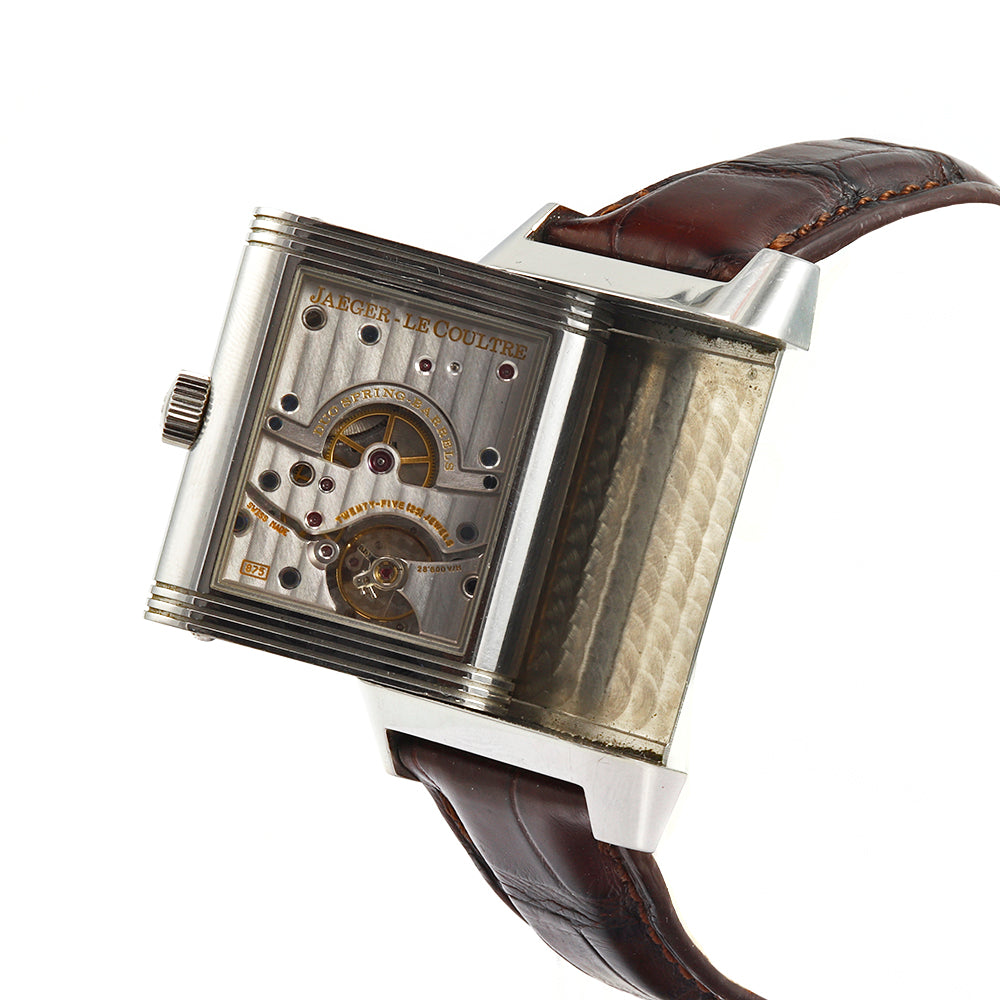 JAEGER-LECOULTRE Reverso Grande Date Stainless Steel Brown Leather Band Watch