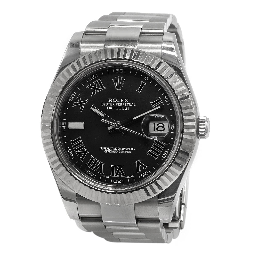 ROLEX DateJust Charcoal 41mm Stainless Steel&18K White Gold Fluted Bezel Roman Watch