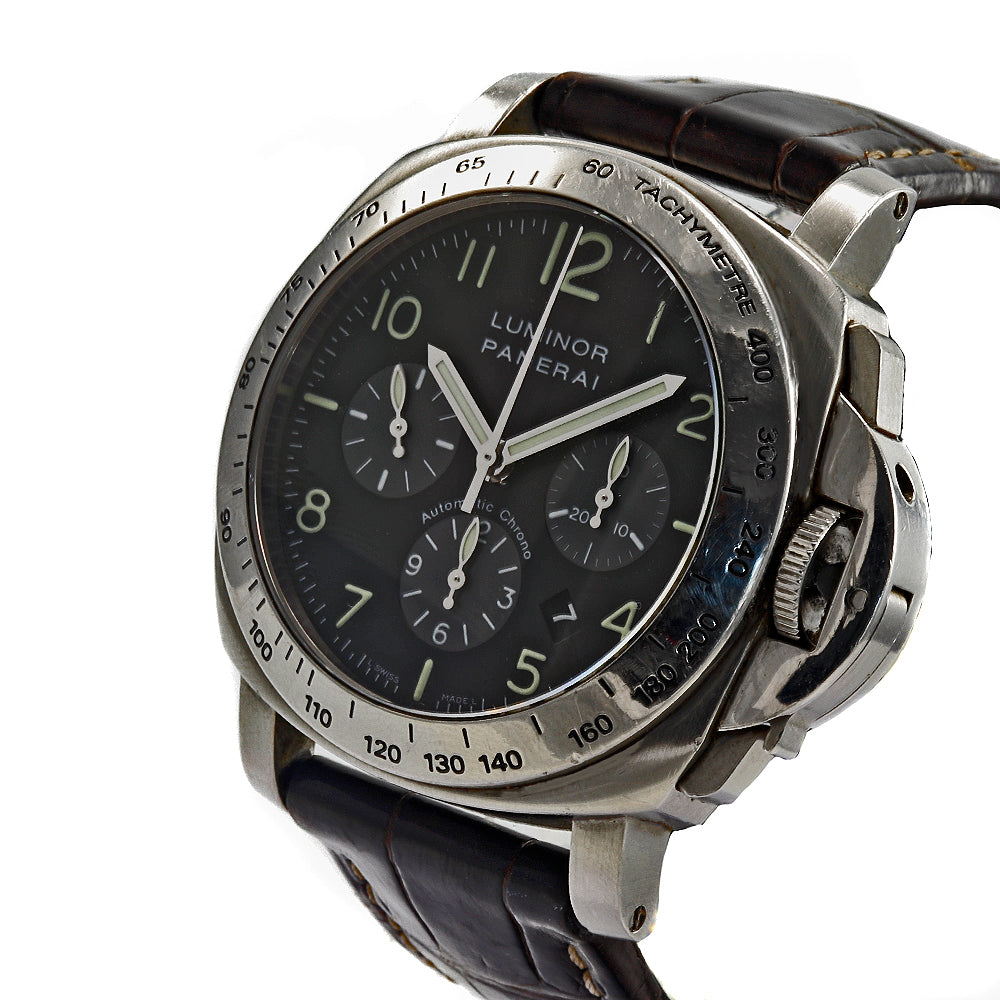 Panerai Luminor Chronograph PAM162 Stainless Steel Leather Band Automatic Watch