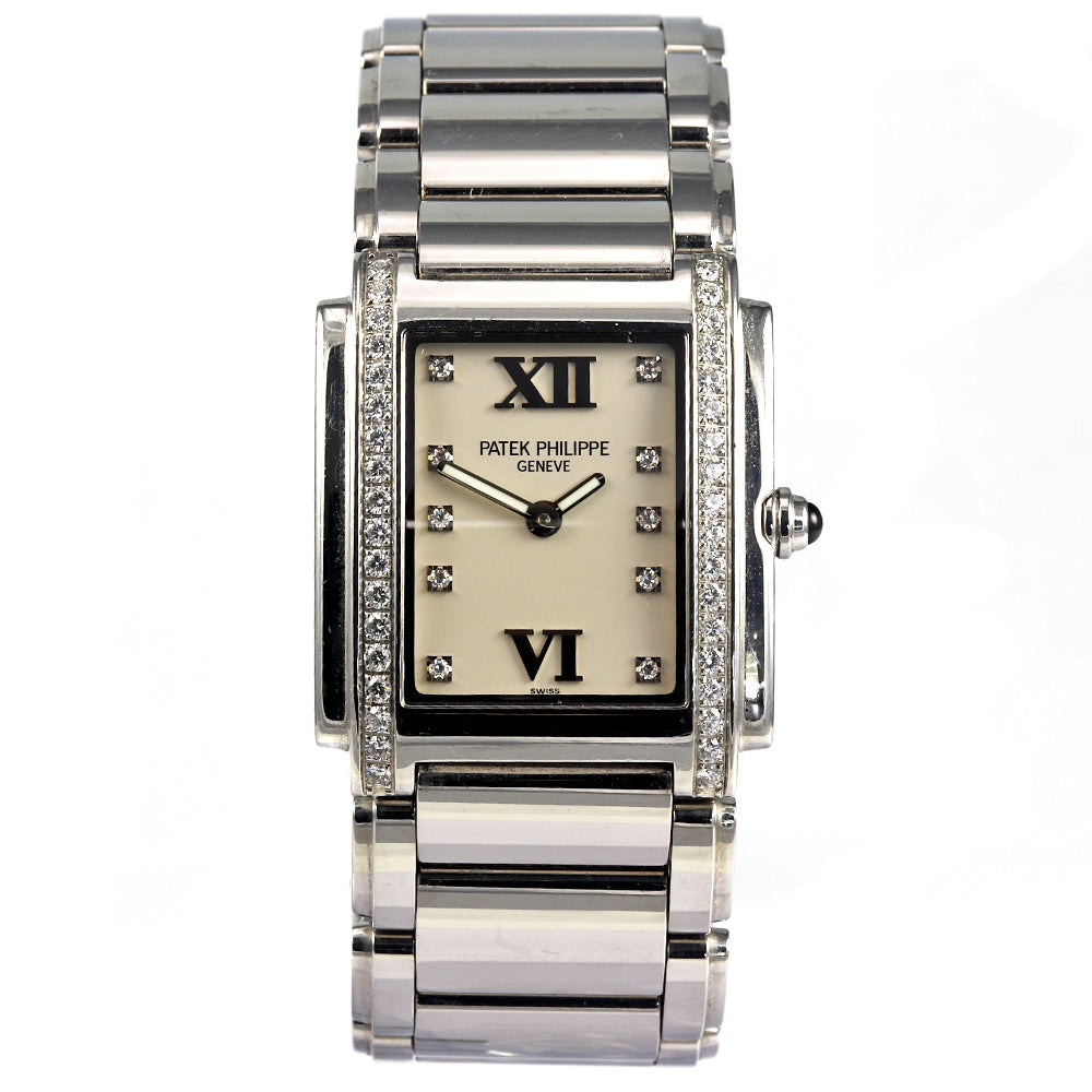 PATEK PHILIPPE Twenty-4 Diamond Bezel 18K White Gold Bracelet Women's Watch