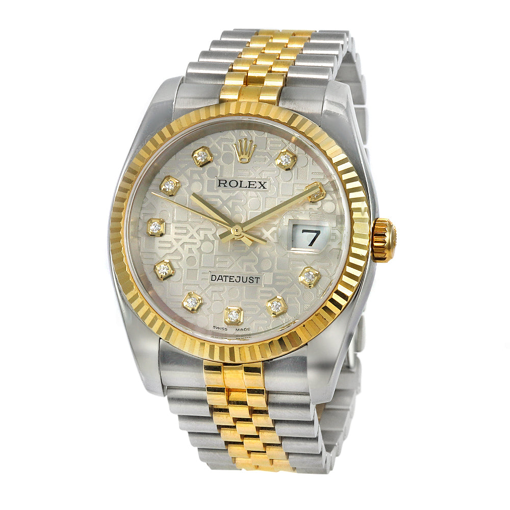 ROLEX 116233 DateJust 36mm 18K Yellow Gold&Stainless Steel Diamond Dial Fluted Bezel Ladie's Watch