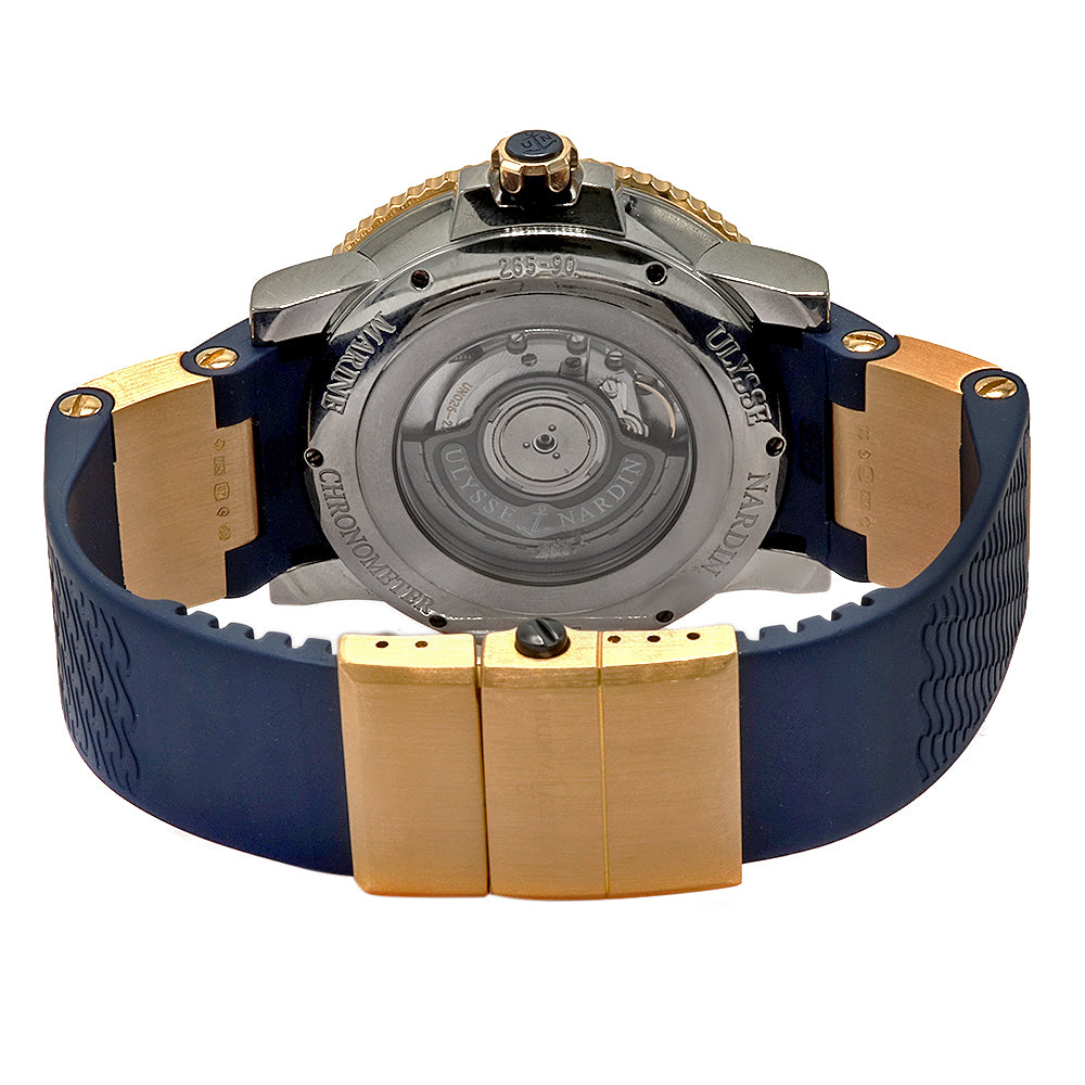 ULYSSE NARDIN Marine Diver 45mm Titanium Rose Gold Blue Rubber Band Men's Watch 265-90-3/93